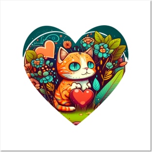 Bright Eyed Orange Cat With Big Heart In The Garden - Funny Cats Posters and Art